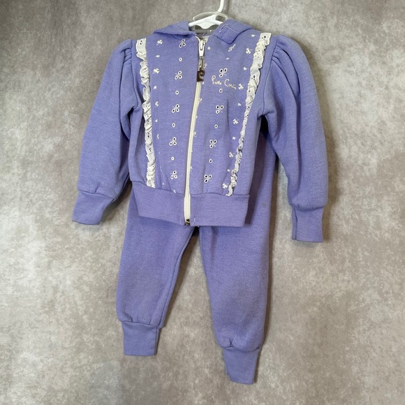 Rare 80's Pierre Cardin Purple and White Lace Hooded Sweatsuit Size 18 Months - Picture 2 of 8